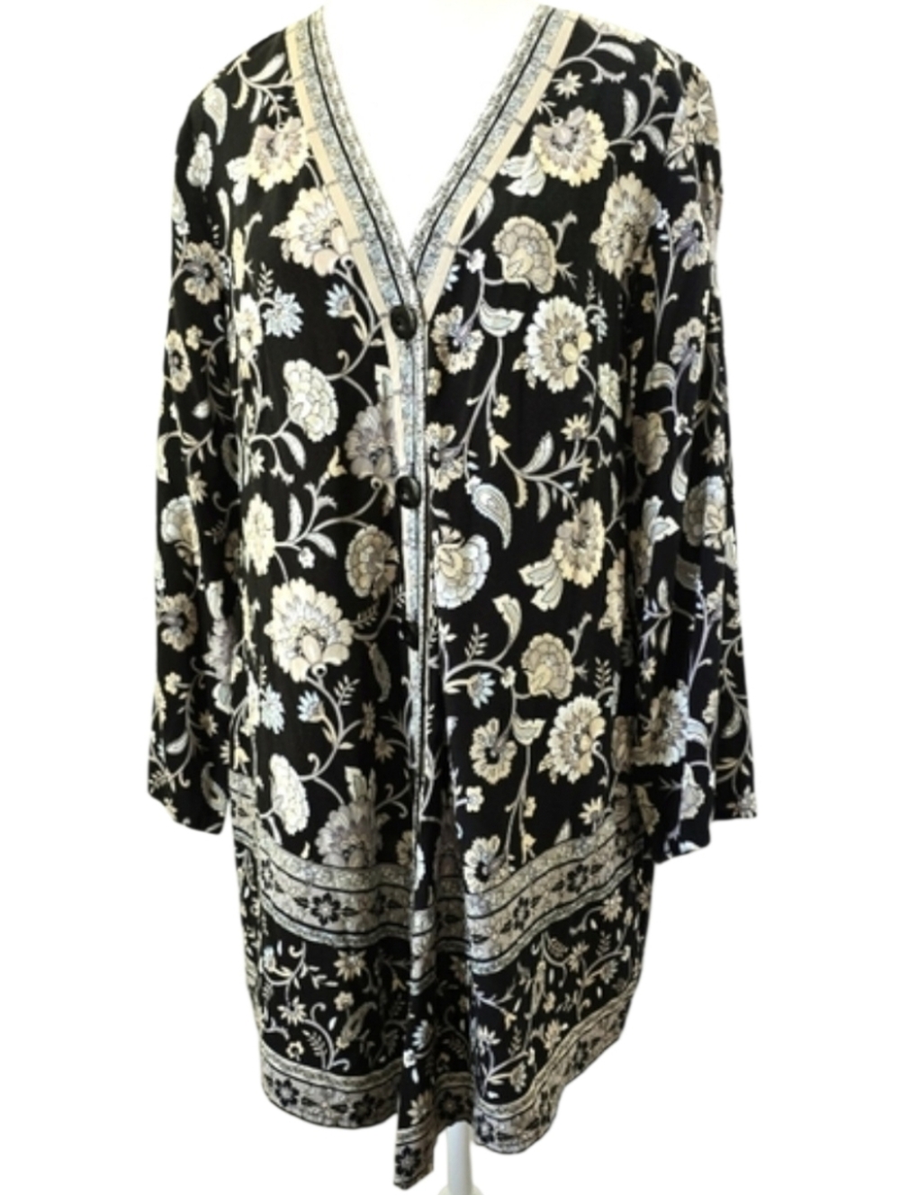 Susan Graver Floral Button Down Blouse Size M 3/4 Sleeve  Career Top Workwear